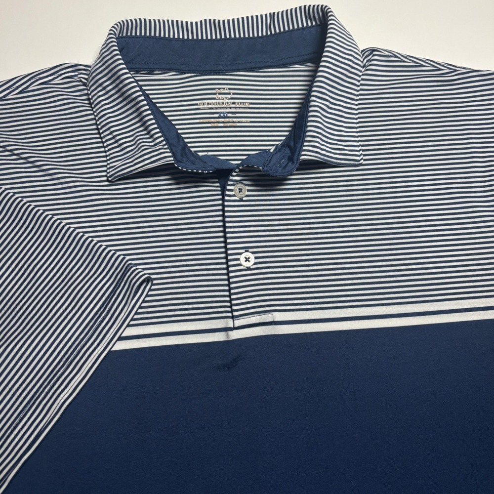 Southern Tide Striped Performance Polo Mens XXL Navy Blue Short Sleeve Shirt